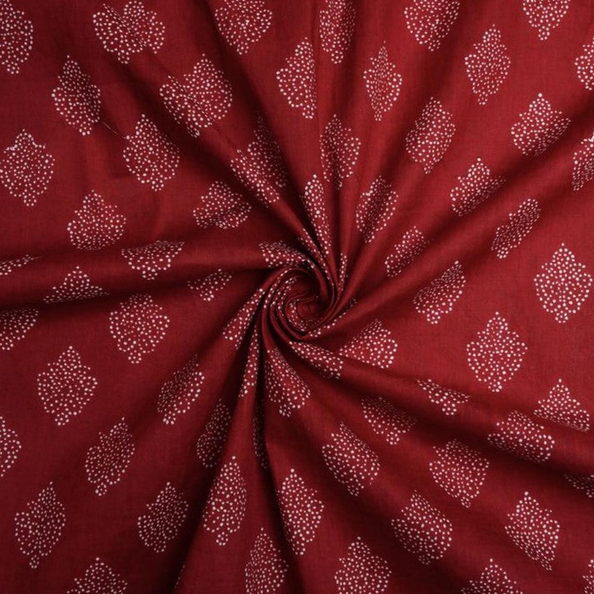 Maroon & White Motifs Printed Pure Cotton Fabric