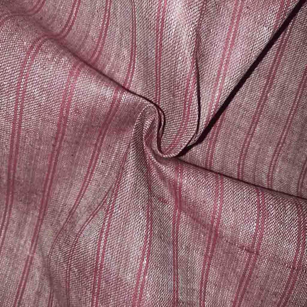 Light Red and Deep Red Stripes Handloom Cotton Fabric