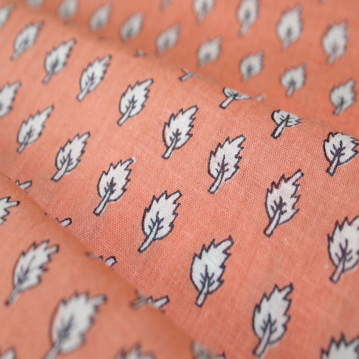 Peach Leaves Printed Pure Cotton Fabric