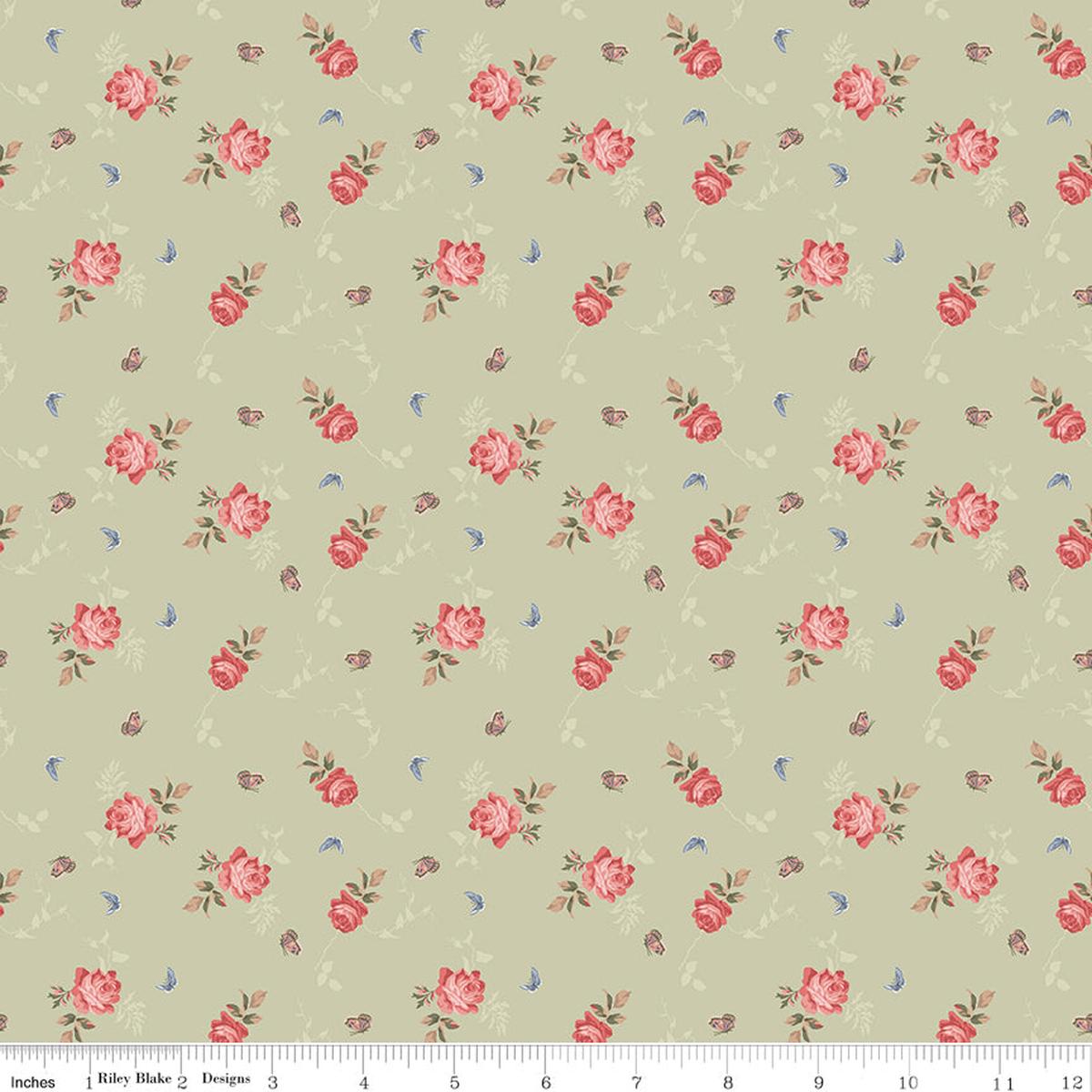 Anne of Green Gables 2 ~ 1 yd 5" remnant ~ Roses ~ C16124-SAGE