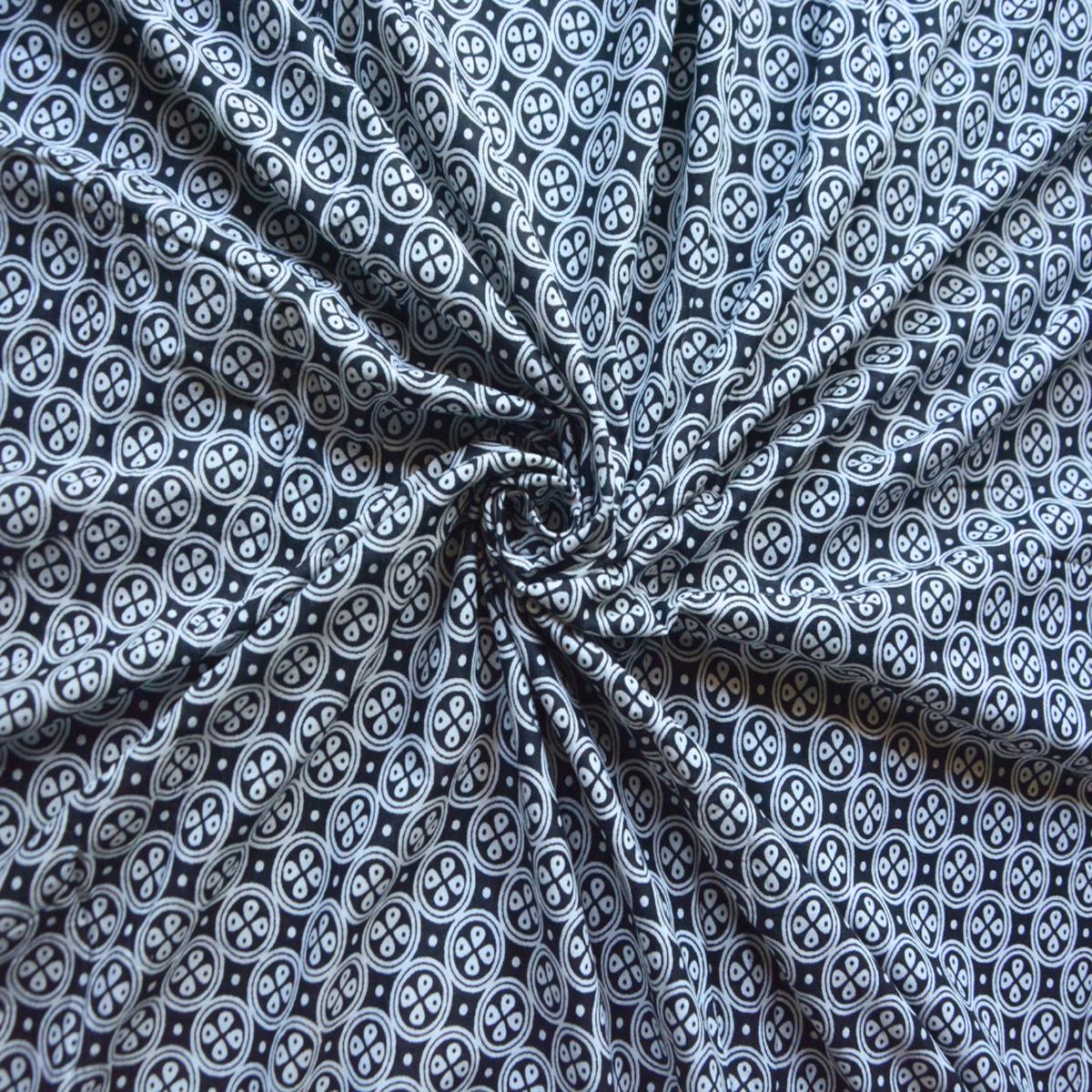 Black & White Geometric Printed Pure Cotton Fabric