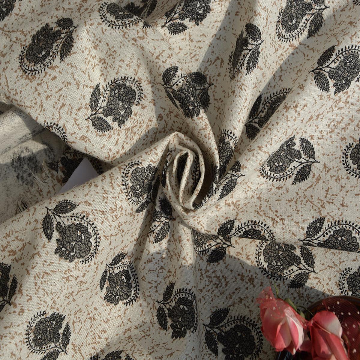 Cream & Black Floral 100% Pure Cotton Fabric