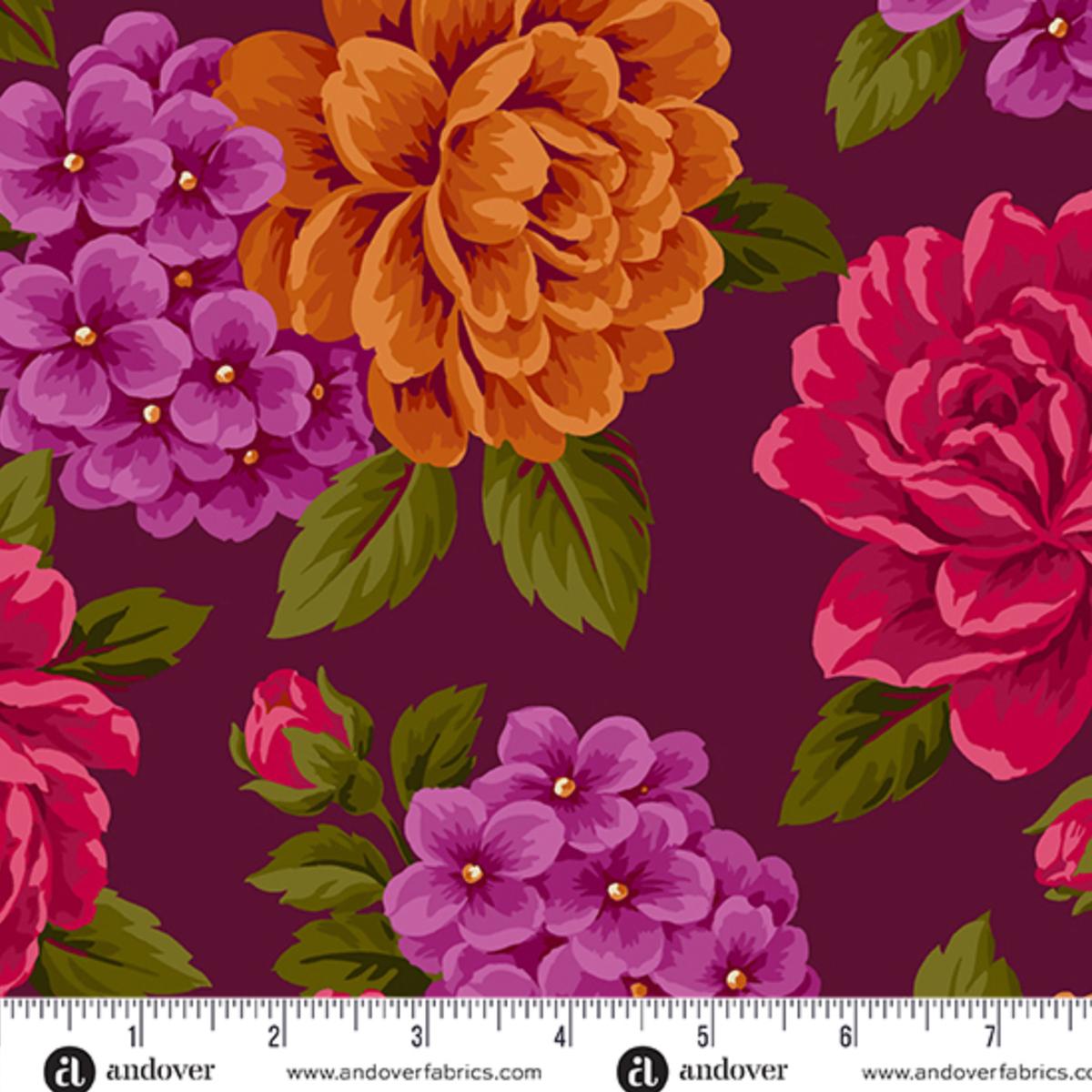 Moonlight Roses ~ Large Roses ~ A-1084-R Maroon ~ One Yard
