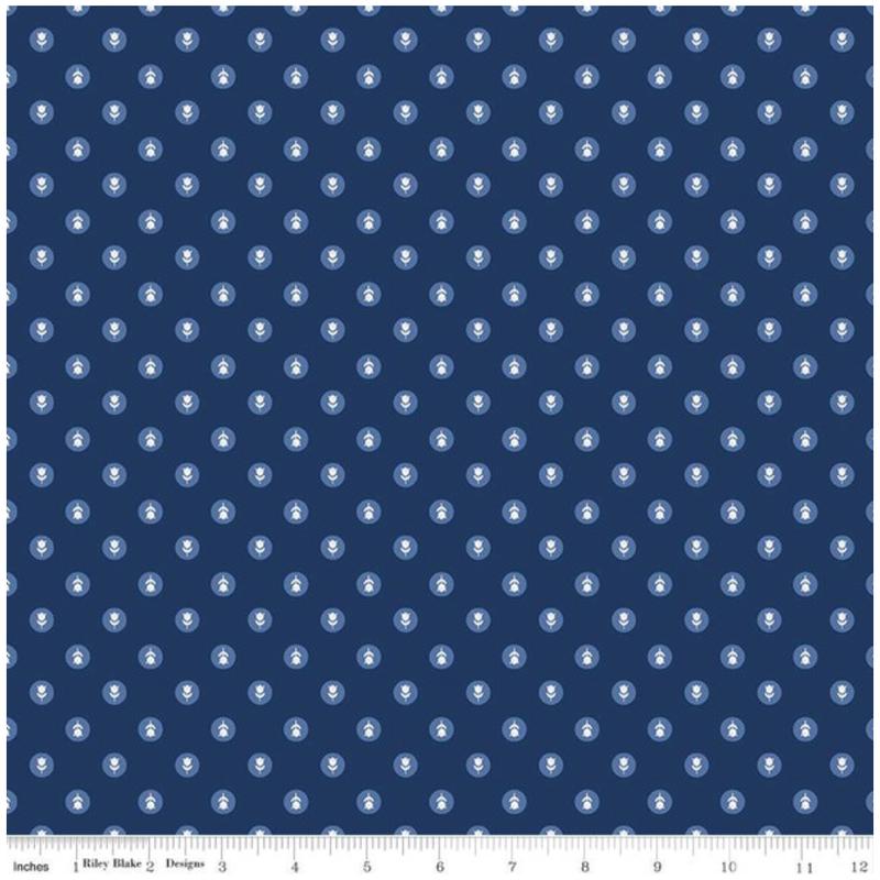 Tulip Cottage ~ Flower Dots C14264 Navy