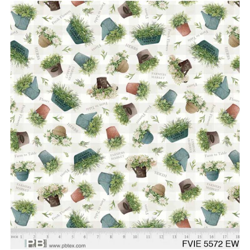 Farm View ~ Tossed Potted Plants ~ 5572 EW ~ 1 Yard 31 Inches