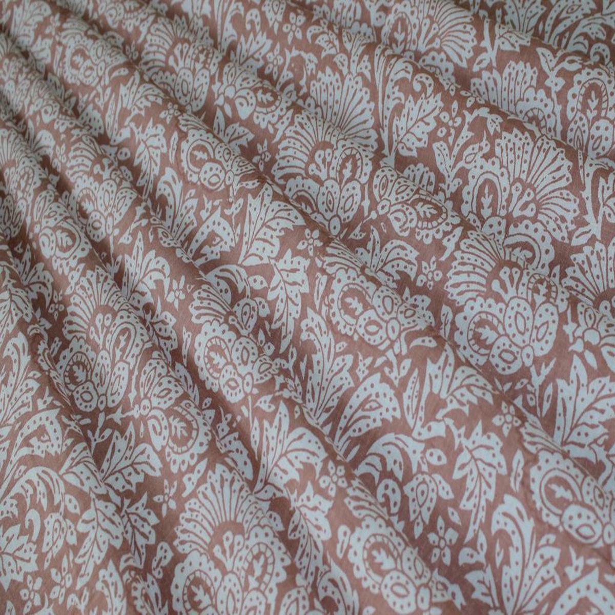 Light Brown Floral Printed Pure Cotton Fabric