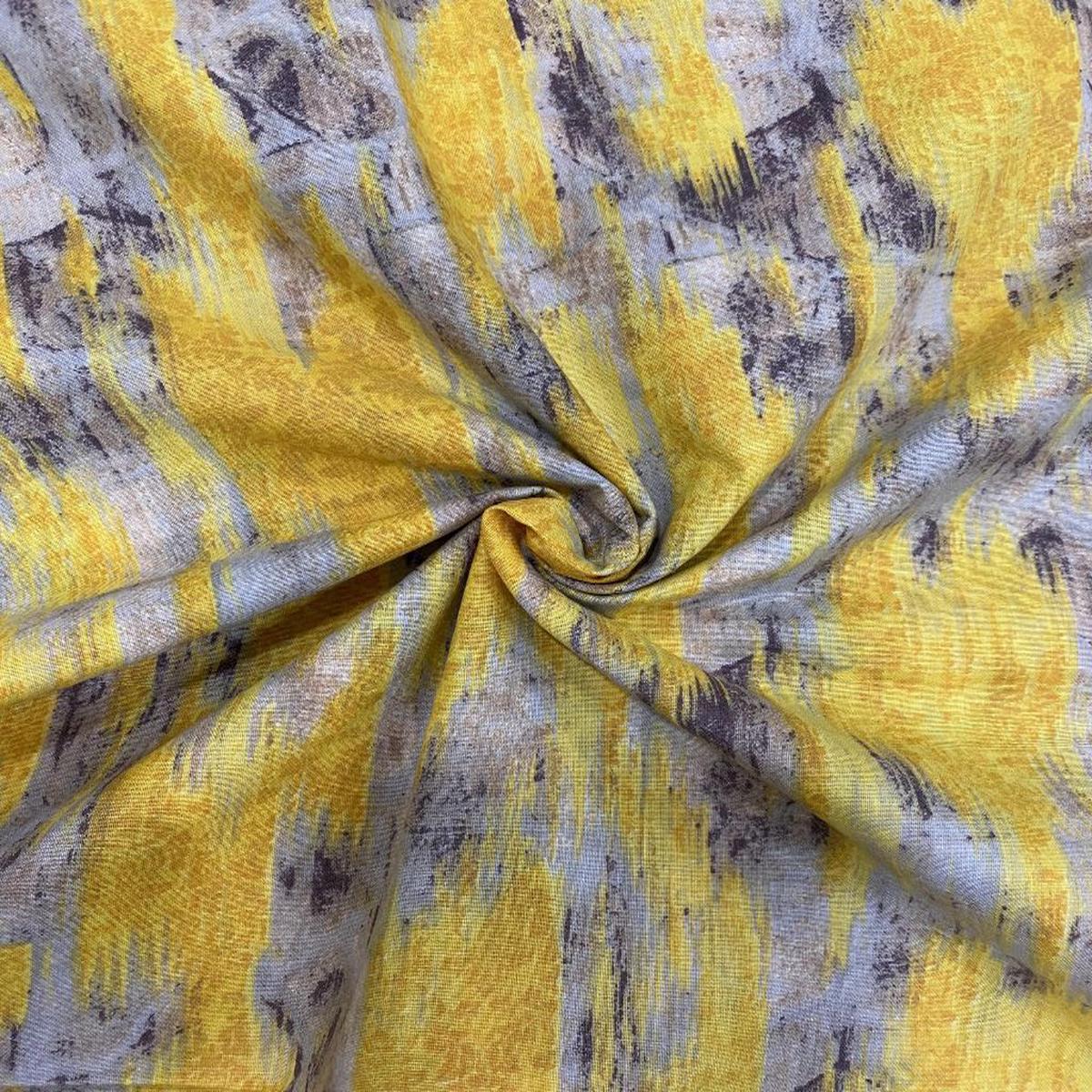 Precut Of 4 Meter Yellow Gray Abstract Printed Pure Cotton Fabric