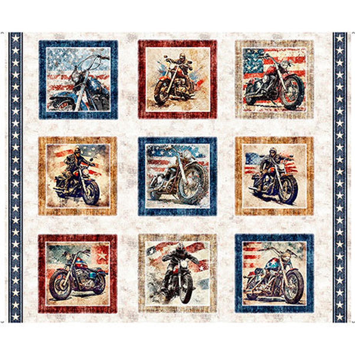 Stars, Stripes, and Steel ~ Motorcycles Picture Patches Panel ~ 31696 X Multi