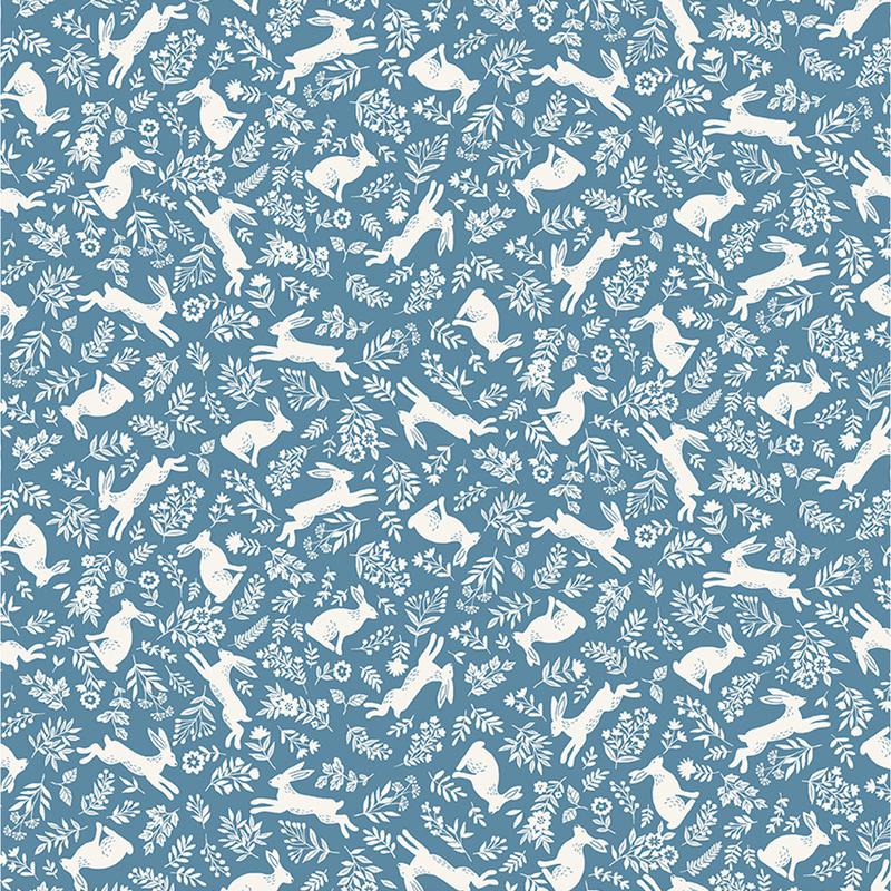 Foxwood ~ Bounding Bunnies Blue ~ MU-018-B ~ One Yard