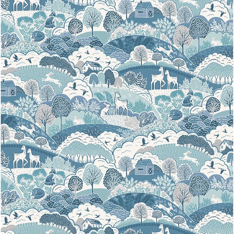 Foxwood ~ Rolling Hills Blue on Cream ~ MU-016-B ~ One Yard