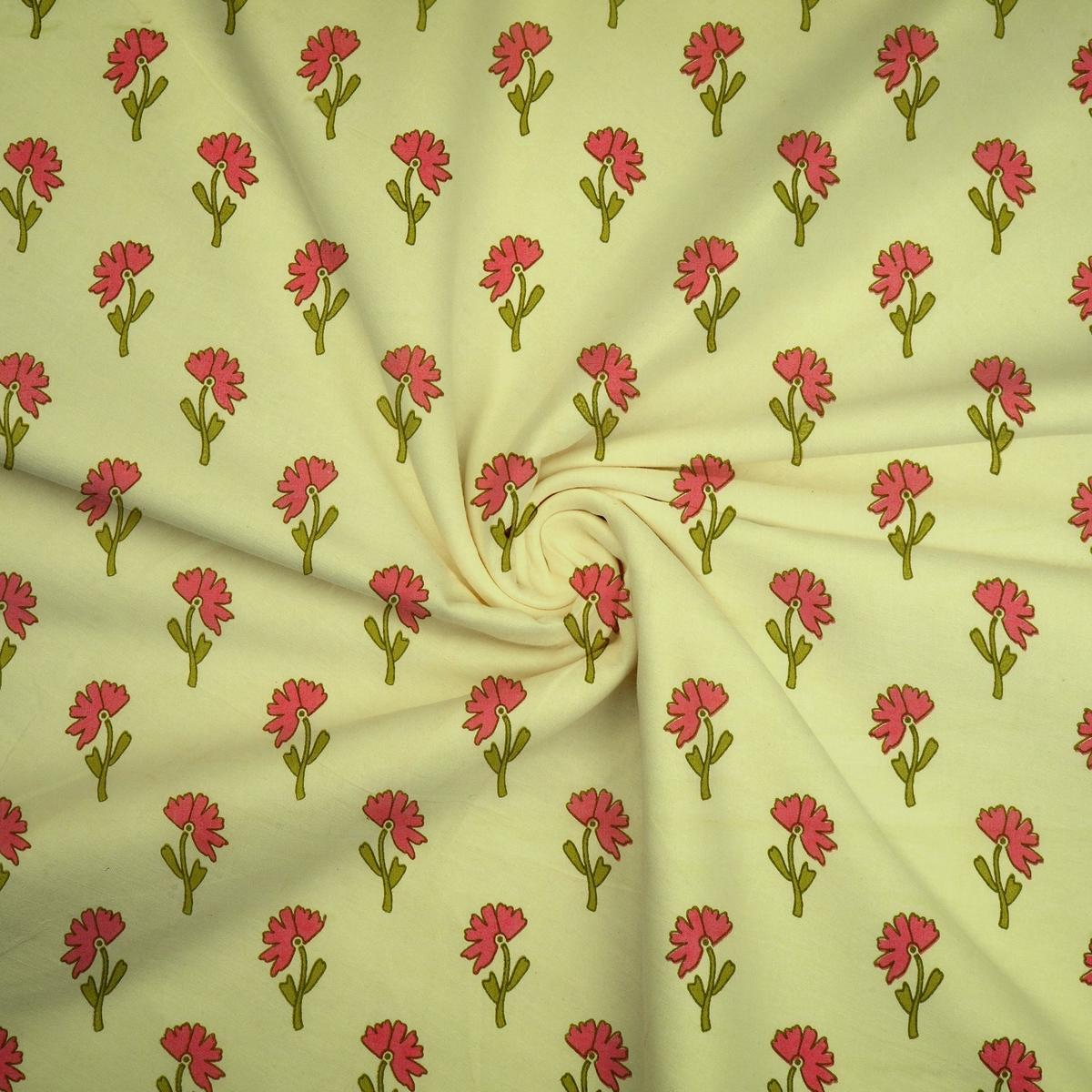 Pista Green Floral Dyed and Printed Pure Cotton Unstitched Fabric