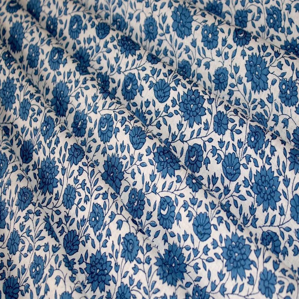 Blue Floral Printed Pure Cotton Fabric