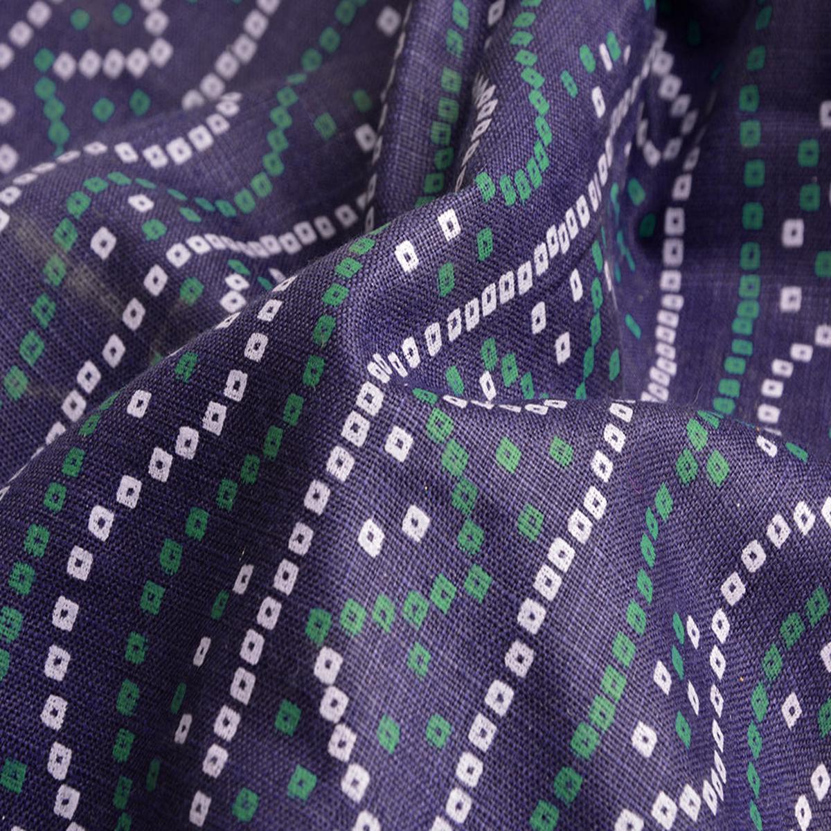 Blue Abstract Bandhani Digital Printed Slub Cotton Fabric