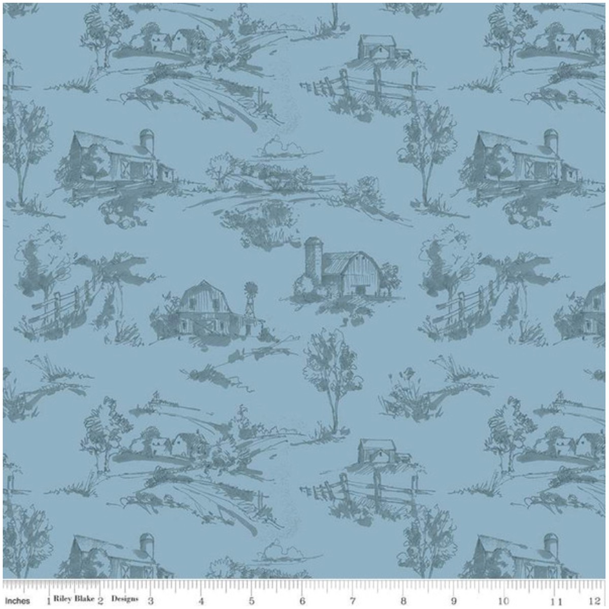 Countryside ~ Scenery C14532 Blue ~ One Yard