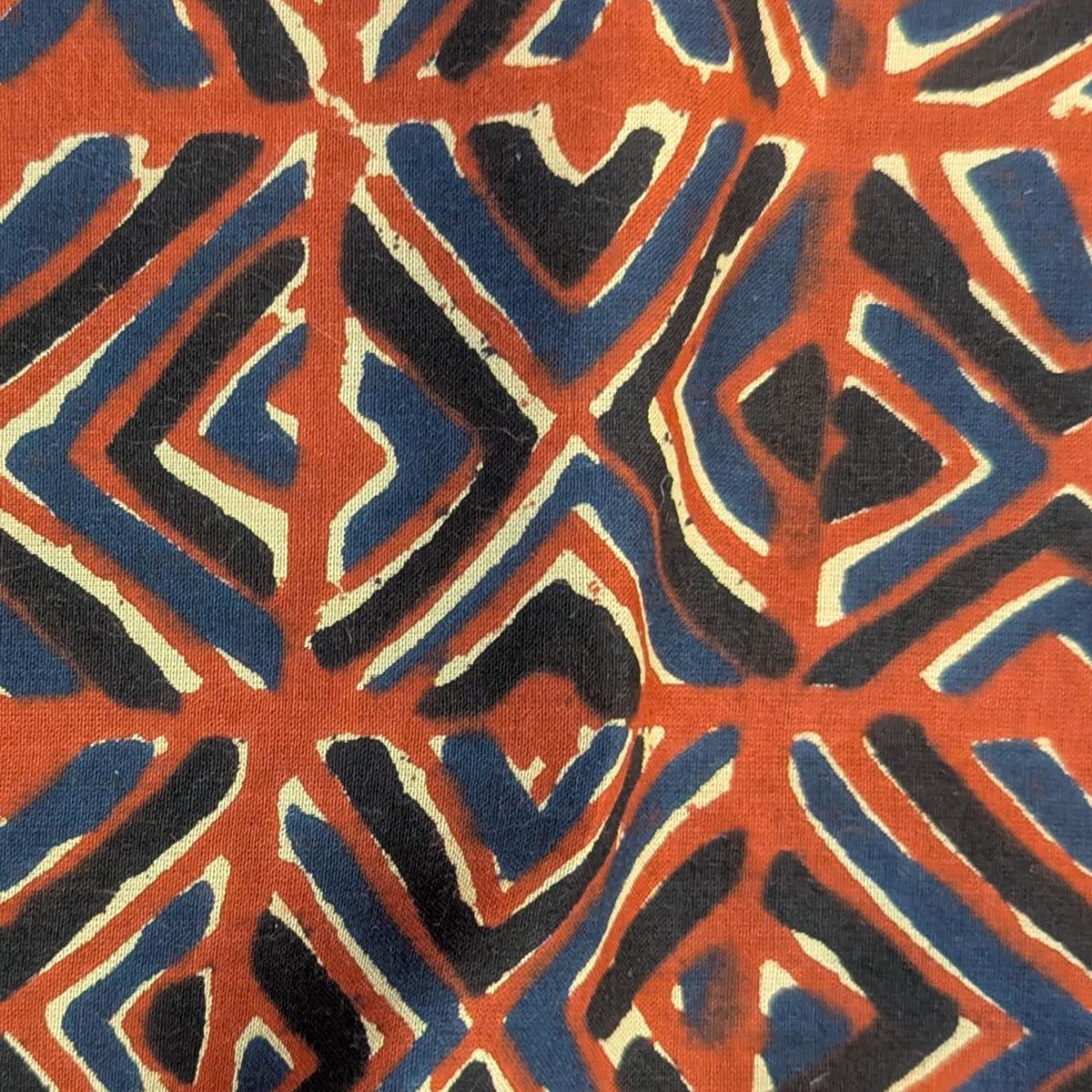 Precut of 3.0 Meters Of Red Multicolor Geometric Printed Cotton Fabric