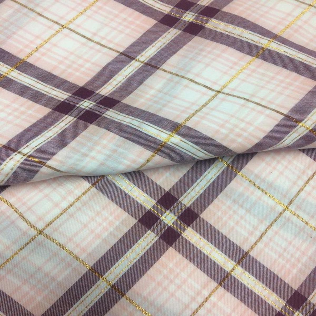 Purple Pink Lurex Checks Yarn Dyed Cotton Fabric