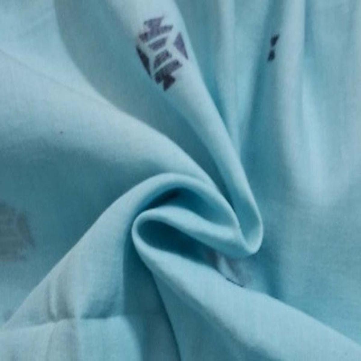 Light Blue Motifs Handloom Printed Cotton Jamdani Fabric