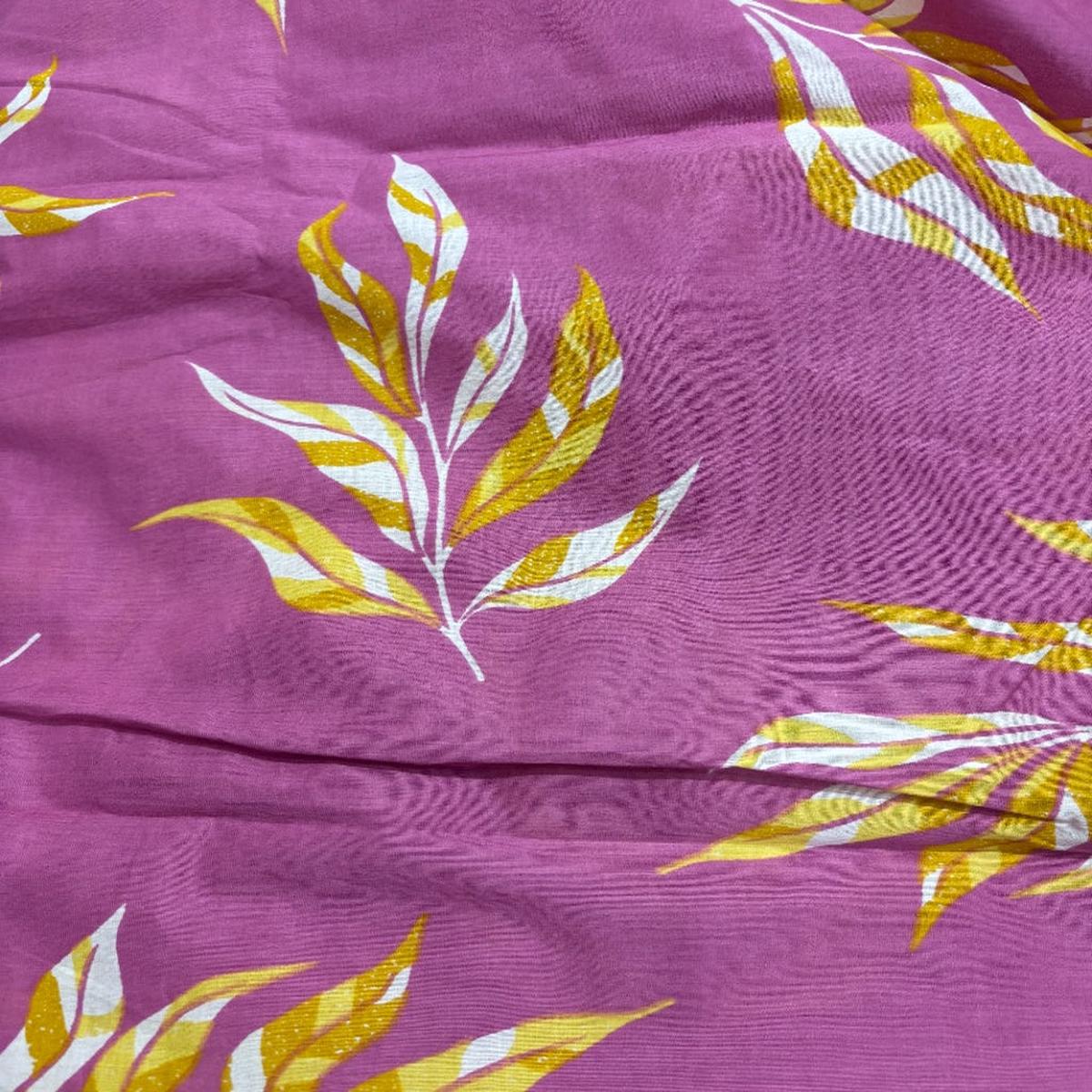 Pink Leaf Cotton Print Fabric ( Hot Seller )