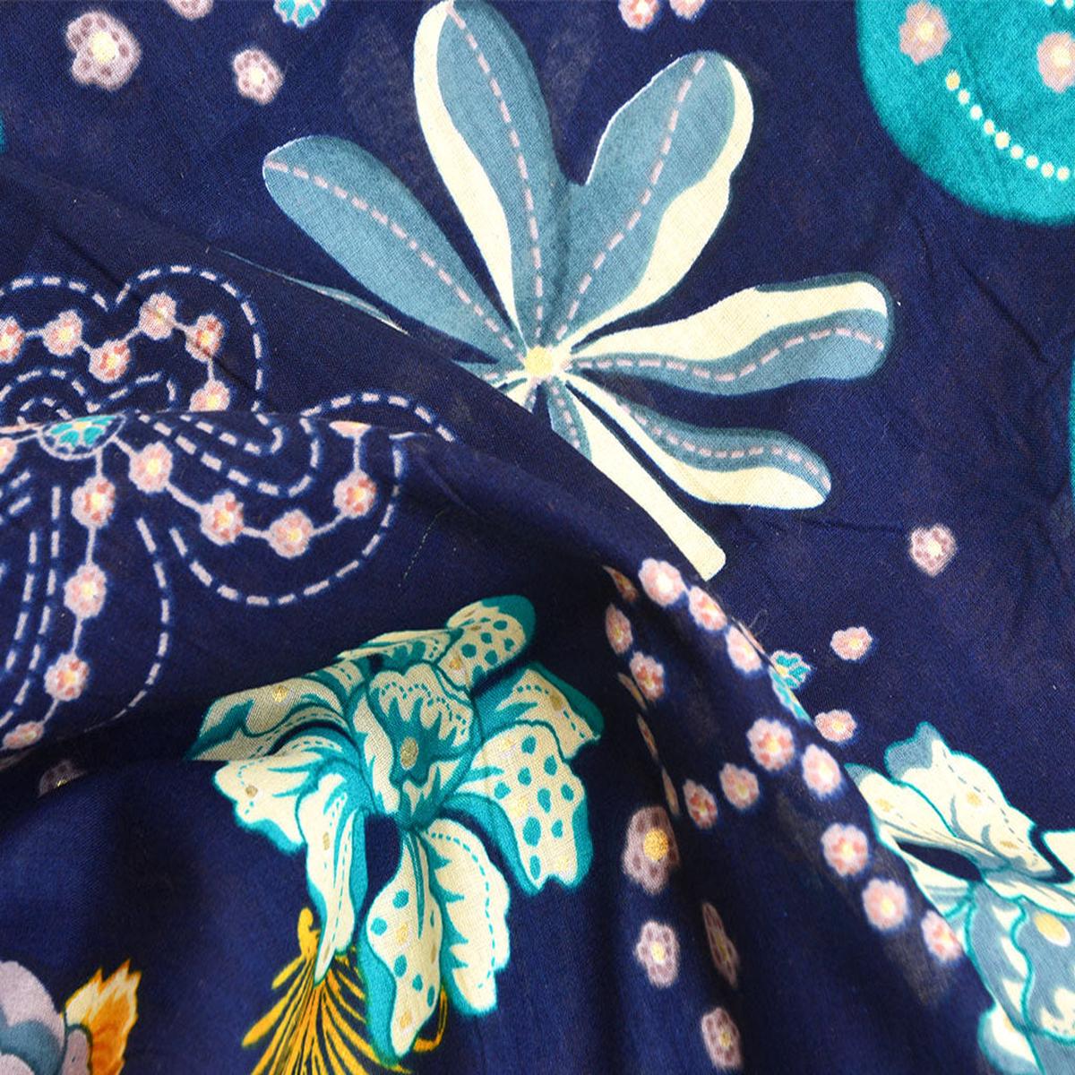 Precut of Royal Blue Handblocked Pure Mul Mul Cotton Fabrics