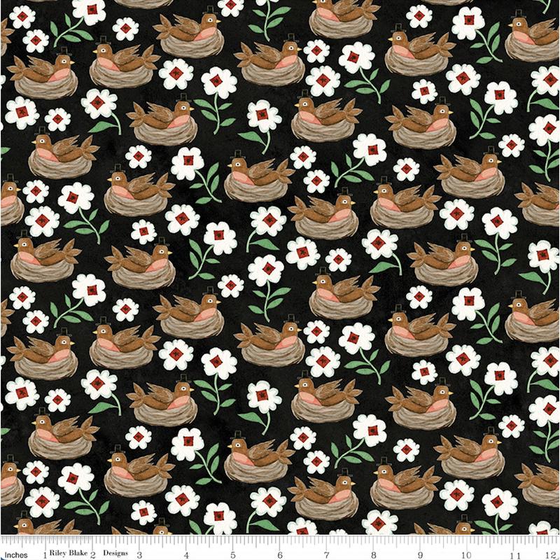Teresa Kogut Hop Hop Hooray ~ Robins Nest C14273 Black ~ One Yard