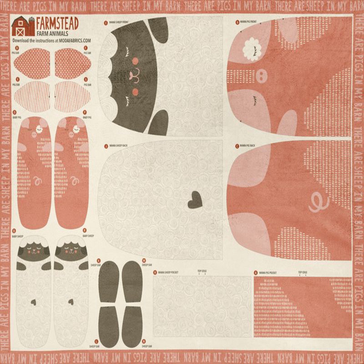Cuddle With Moda - Sheep/Pig Panel in Multi - Stacy Iest Hsu - Moda
