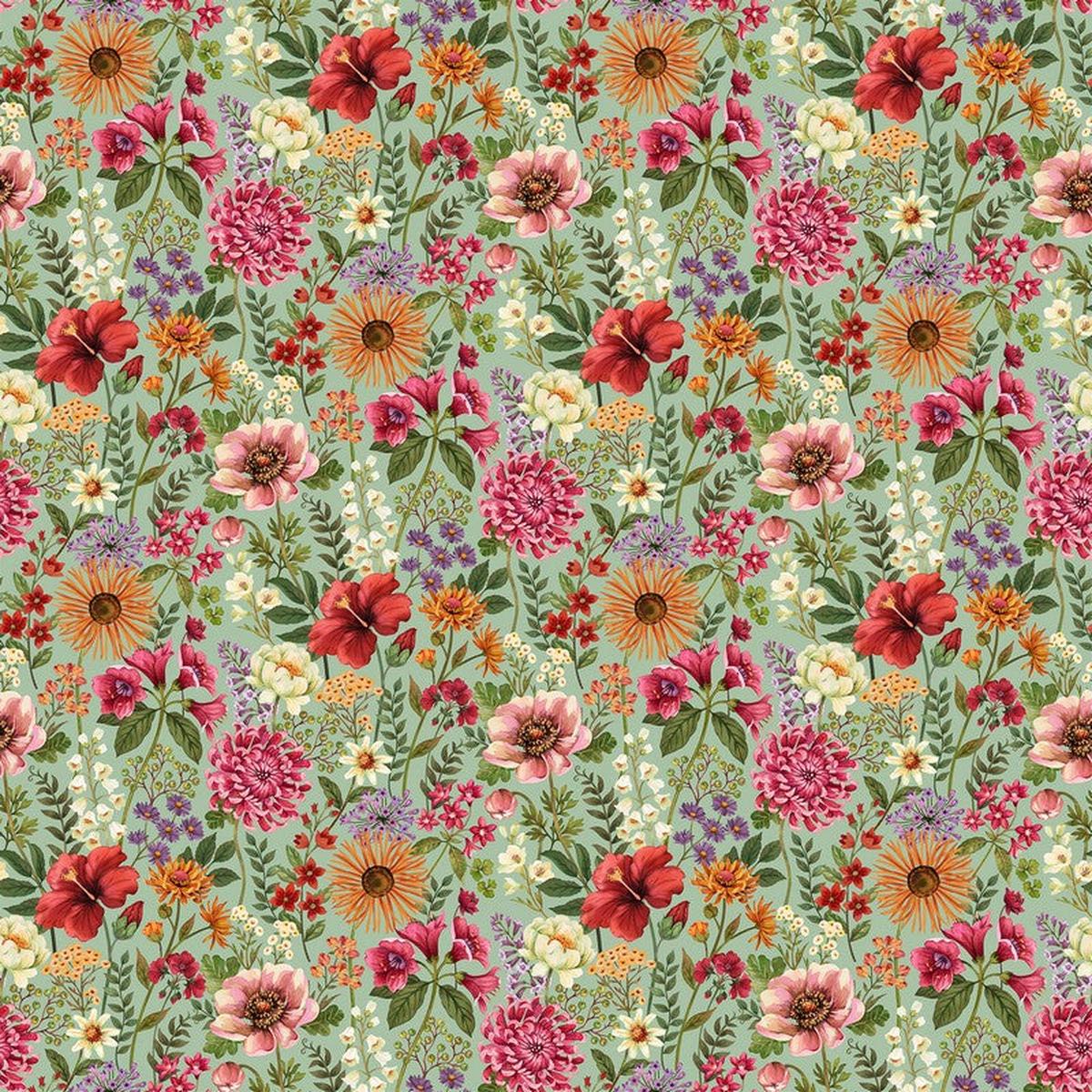 Botanica - Packed Floral in Seafoam - Deborah Edwards & Kathryn Christenson - Northcott (Pre-order: Jan 2027)