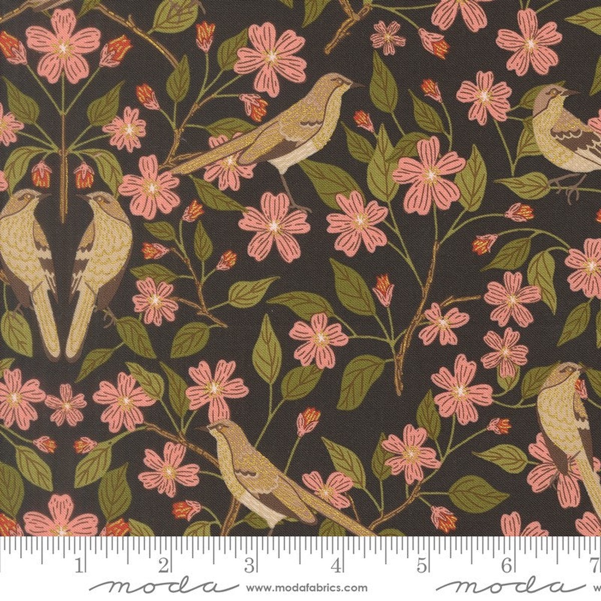 Ladybug Whimsy - Blossoms METALLIC in Midnight - Gingiber - Moda (Pre-order: Oct 2026)