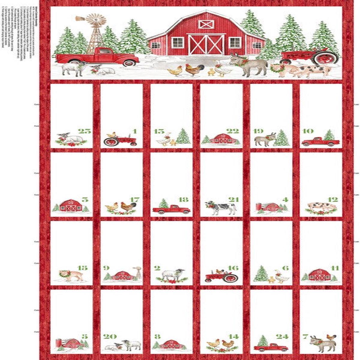 Barnyard Christmas - Advent Panel in Red - Deborah Edwards - Northcott