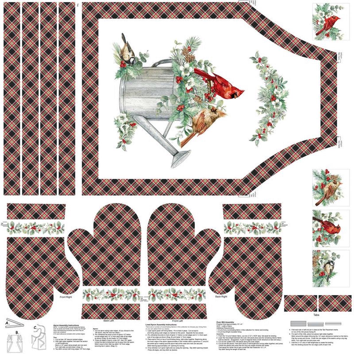 Home For Christmas - CANVAS Apron Panel in White - Deborah Edwards - Northcott