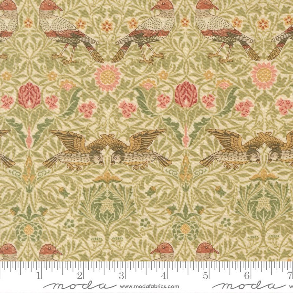 Morris Muse - Birds Damask in Parchment - Barbara Brackman - Moda