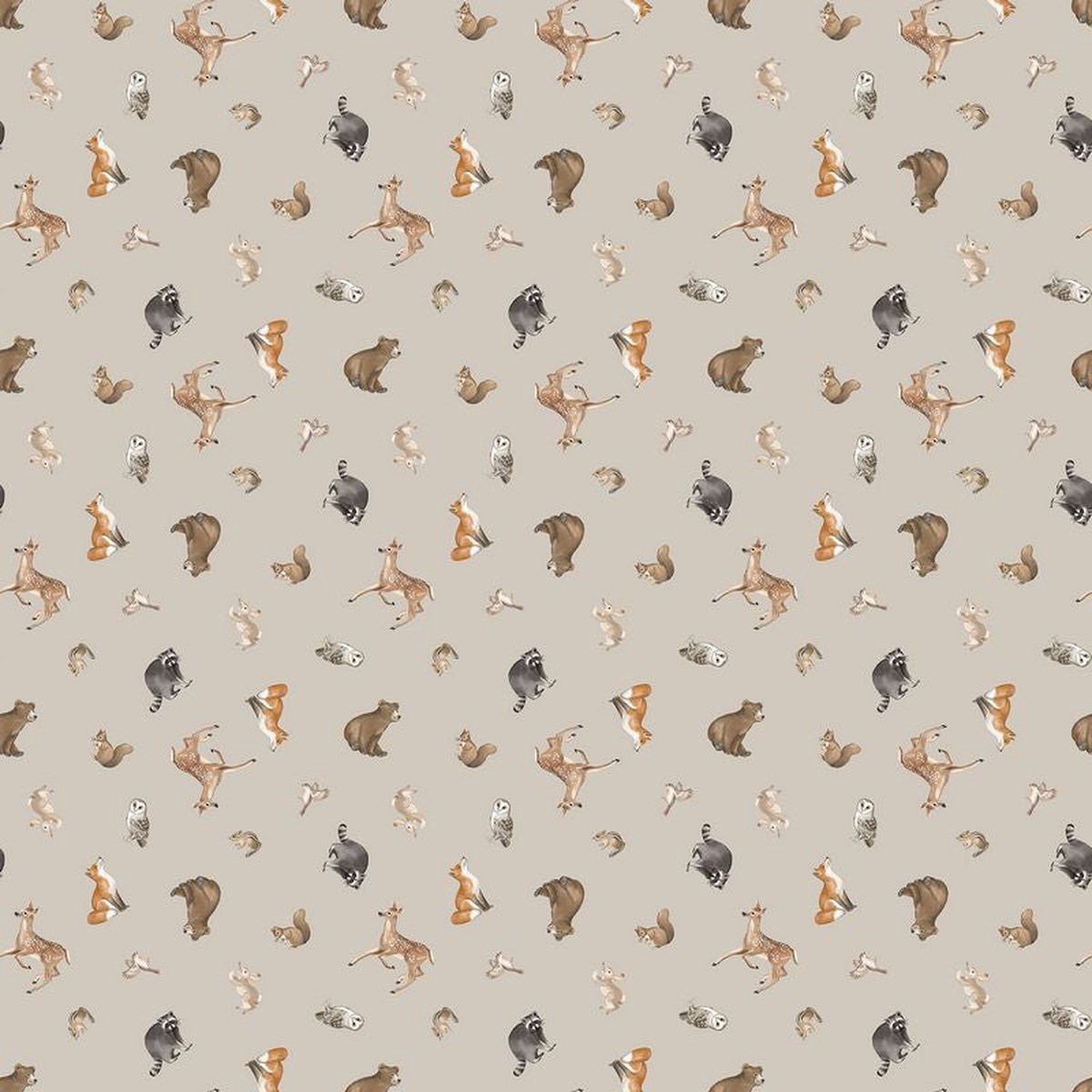 Tanglewood - Tossed Animals in Medium Grey - Deborah Edwards - Northcott (Pre-order: Sept 2026)