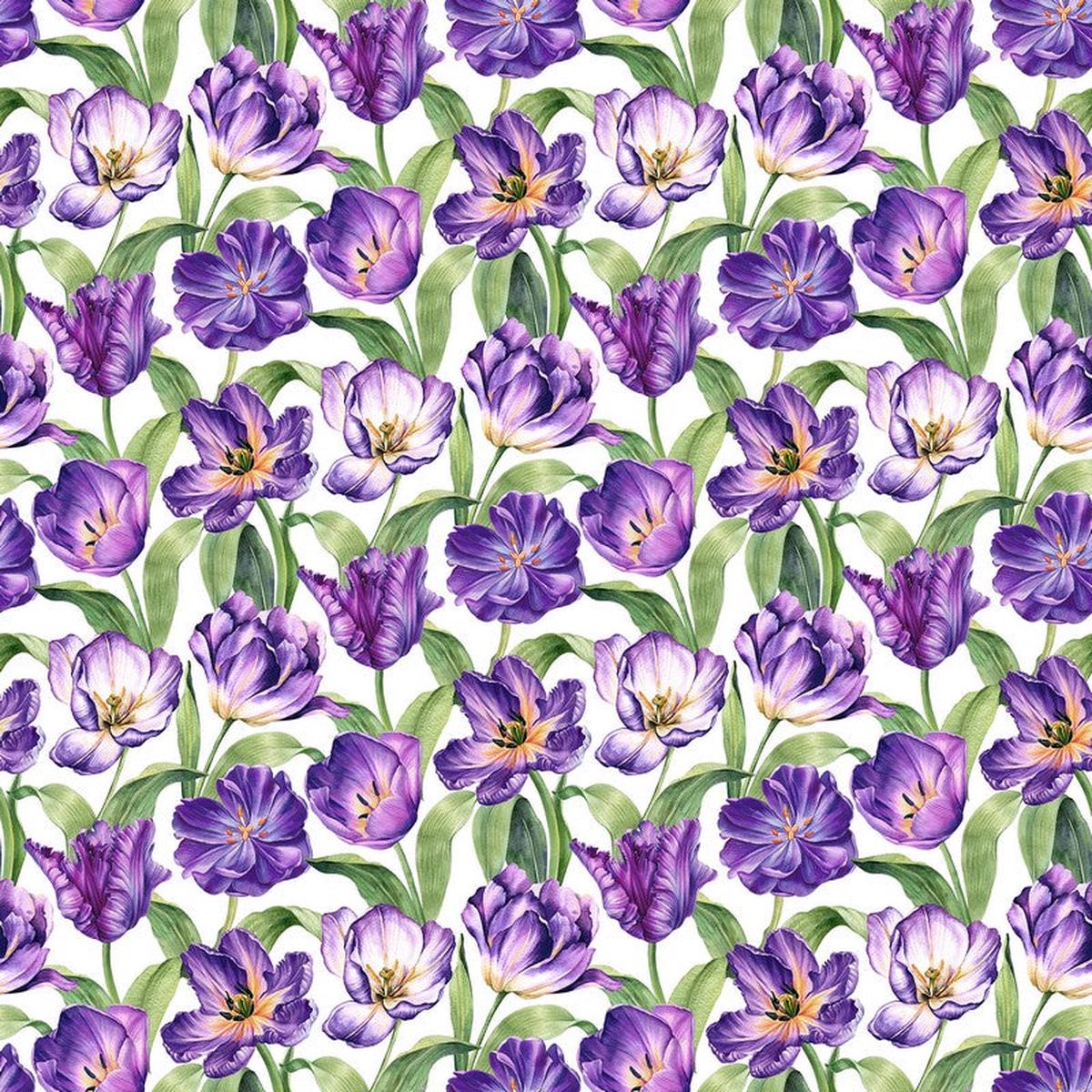 Tulip Garden - Large Tulips in White - Deborah Edwards - Northcott