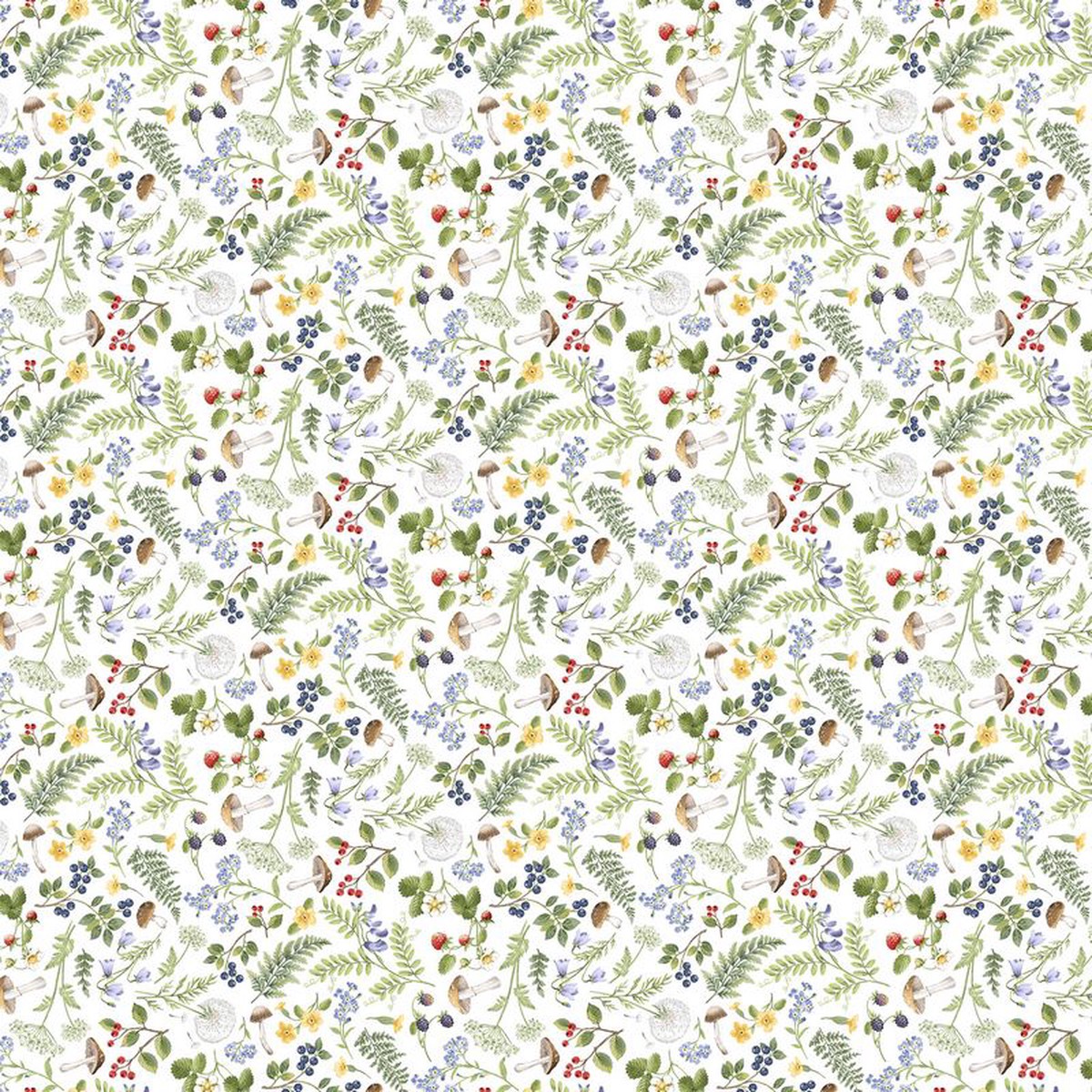 Country Mouse - Floral Fern Toss in White - Deborah Edwards - Northcott