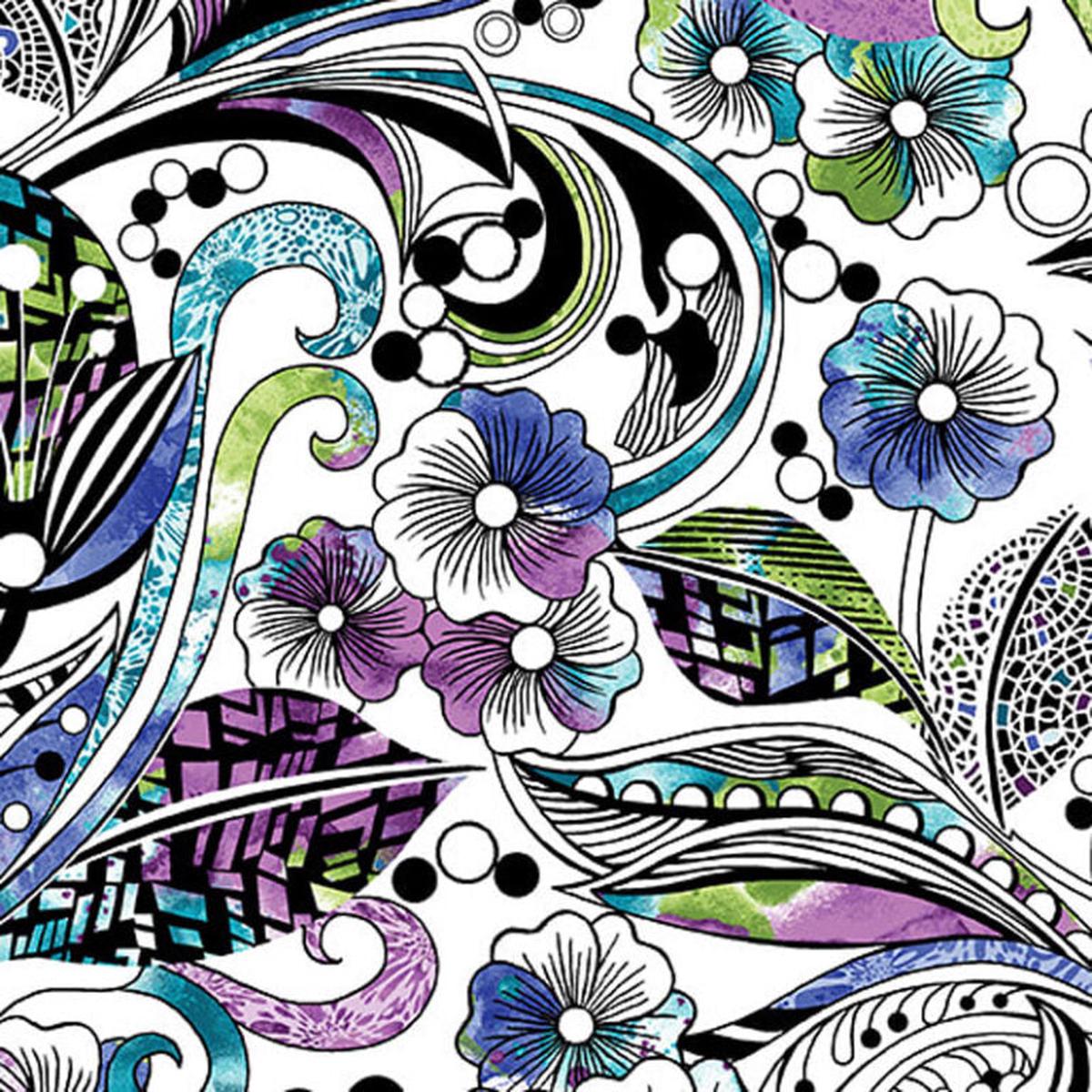Go With the Flow - White Multi 6741-09- Ann Lauer - Benartex