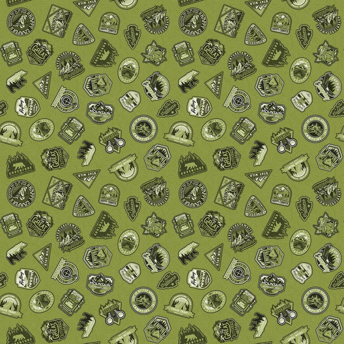 Camping Therapy - Monochromatic Patches in Green - Patrick Lose - Northcott