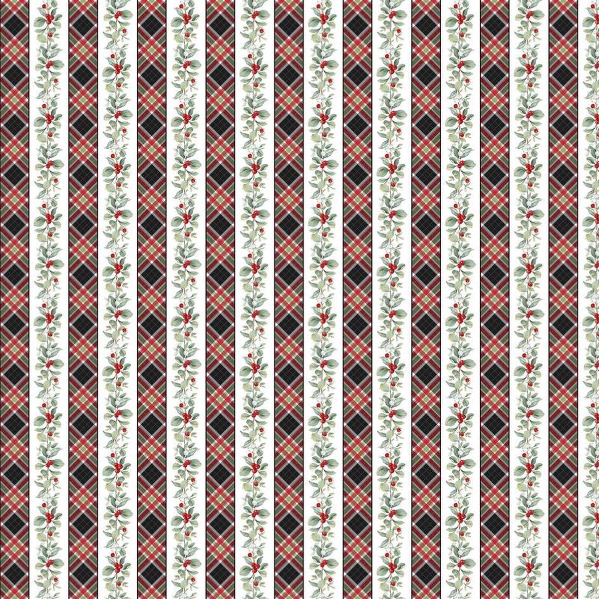Home For Christmas - Plaid Stripe in White - Deborah Edwards - Northcott (Pre-order: June 2026)