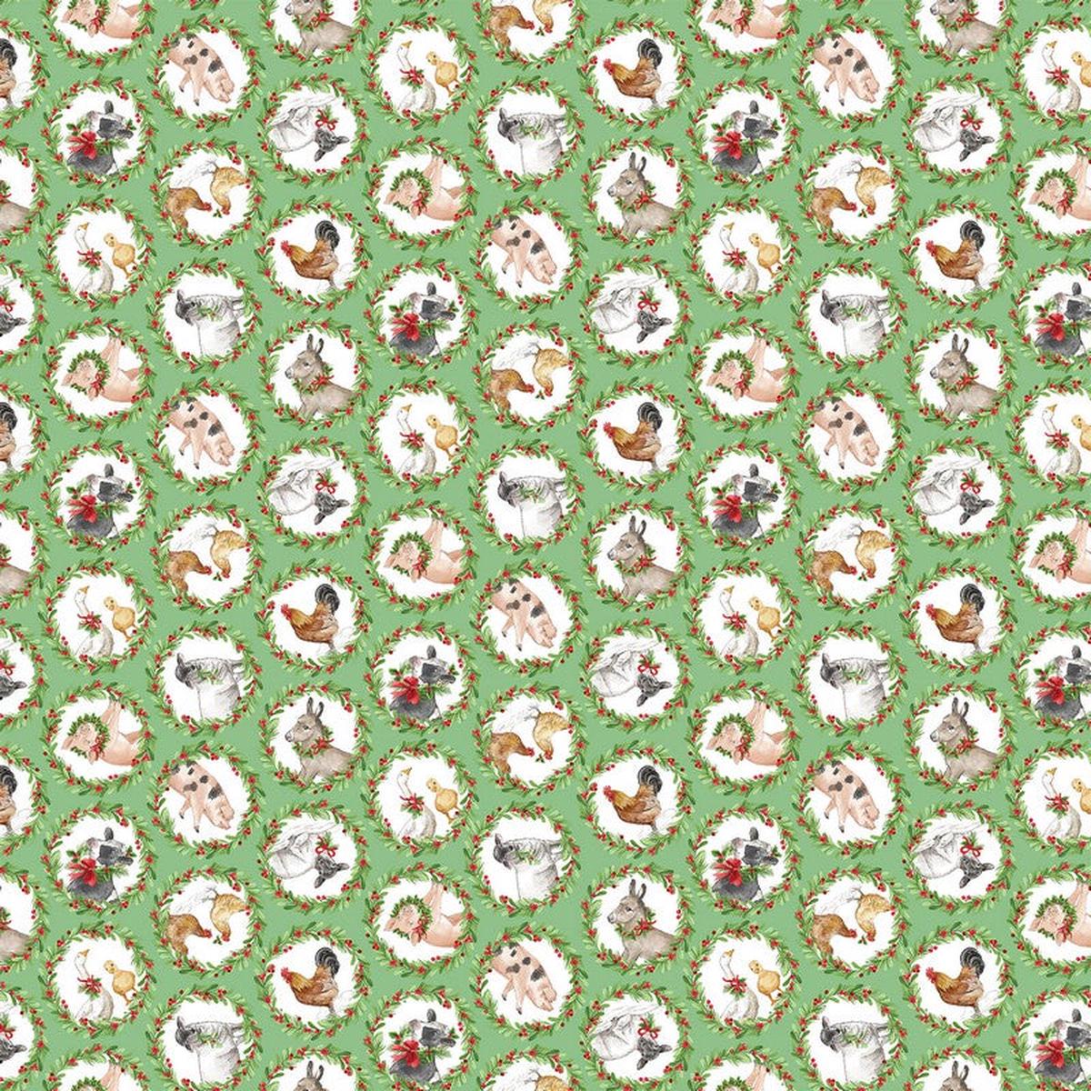 Barnyard Christmas - Animals Wreaths in Green - Deborah Edwards - Northcott (Pre-order: June 2026)