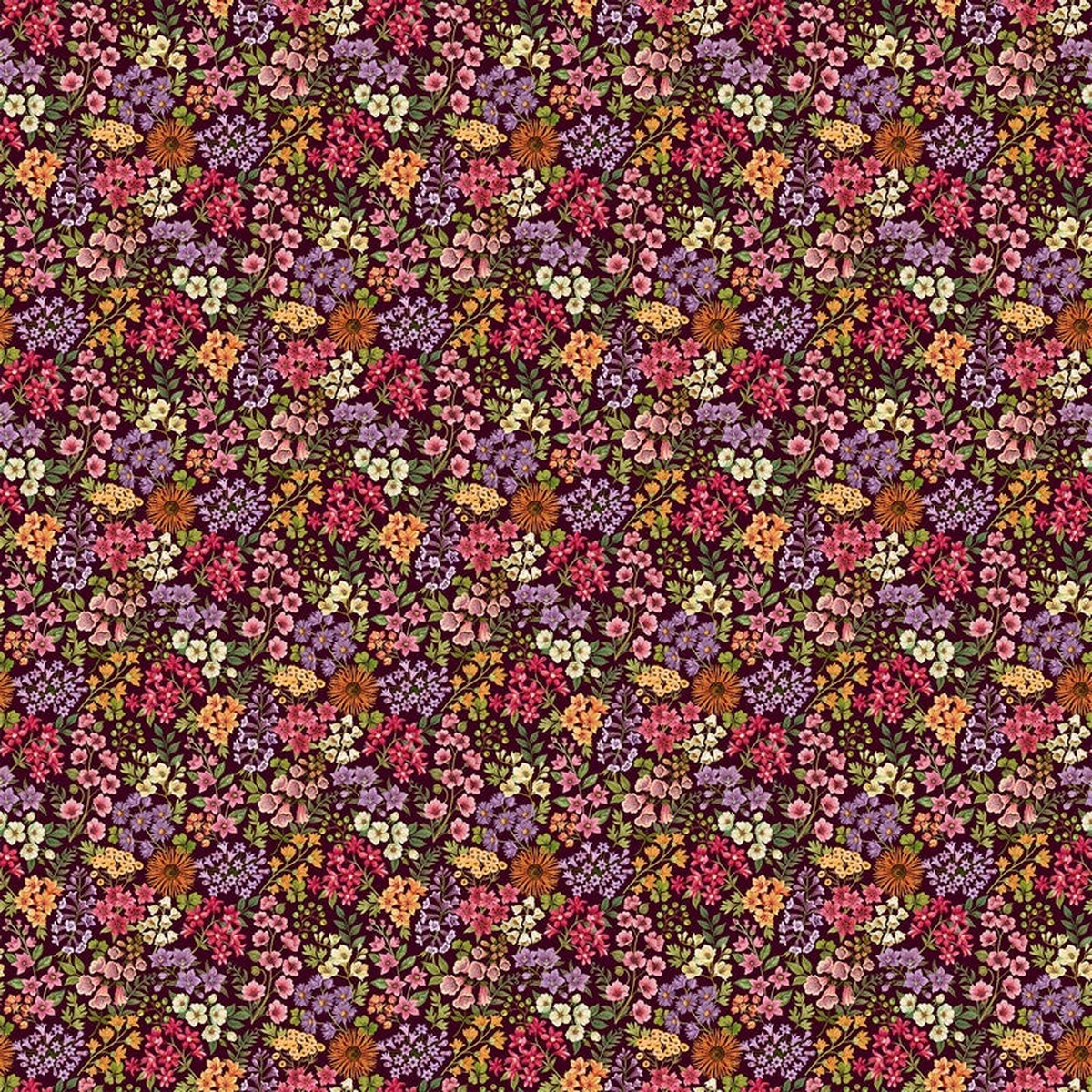 Botanica - Small Packed Floral in Maroon - Deborah Edwards & Kathryn Christenson - Northcott (Pre-order: Jan 2027)
