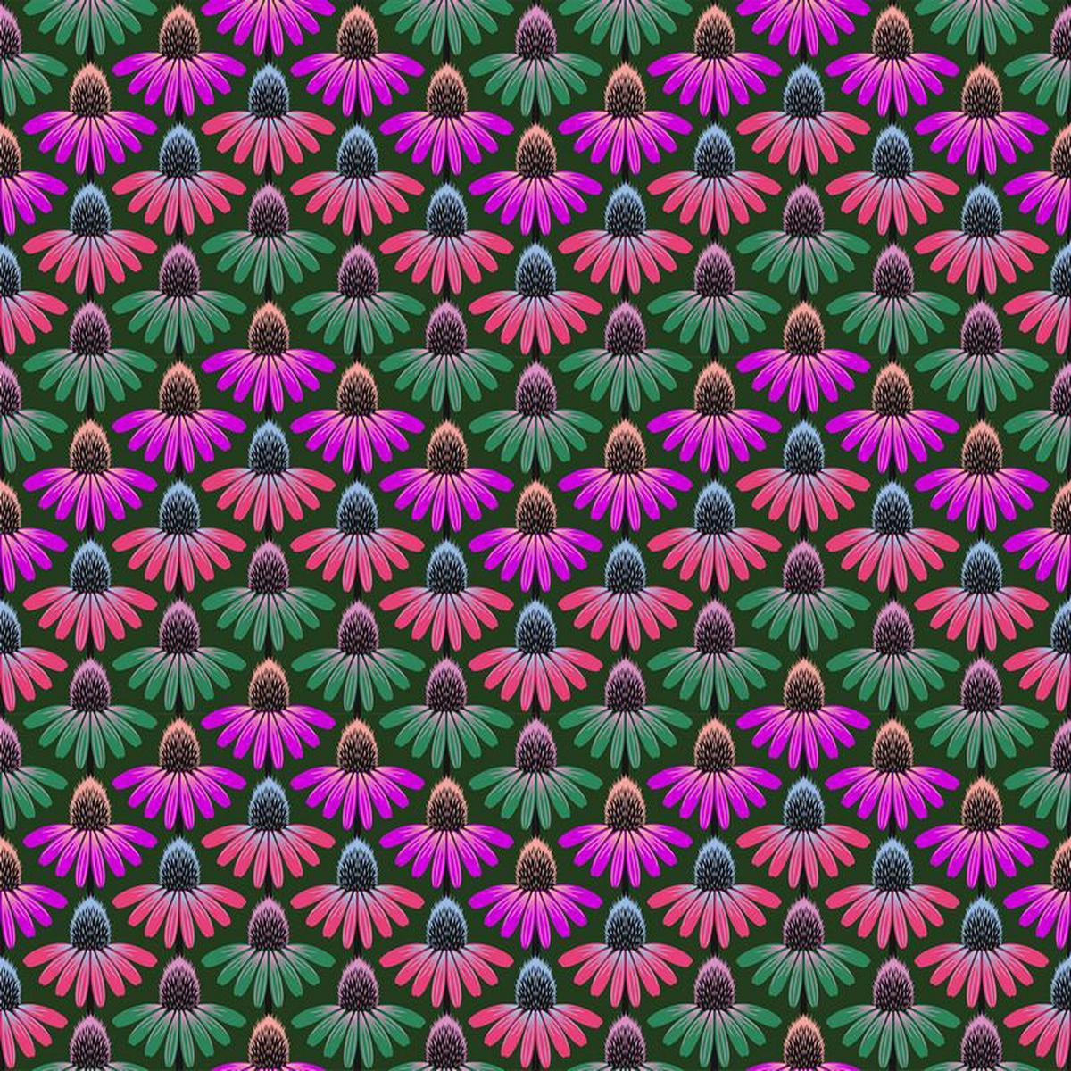 Perennial Borders - Echinacea Rhythm in Forest - Anna Maria Textiles