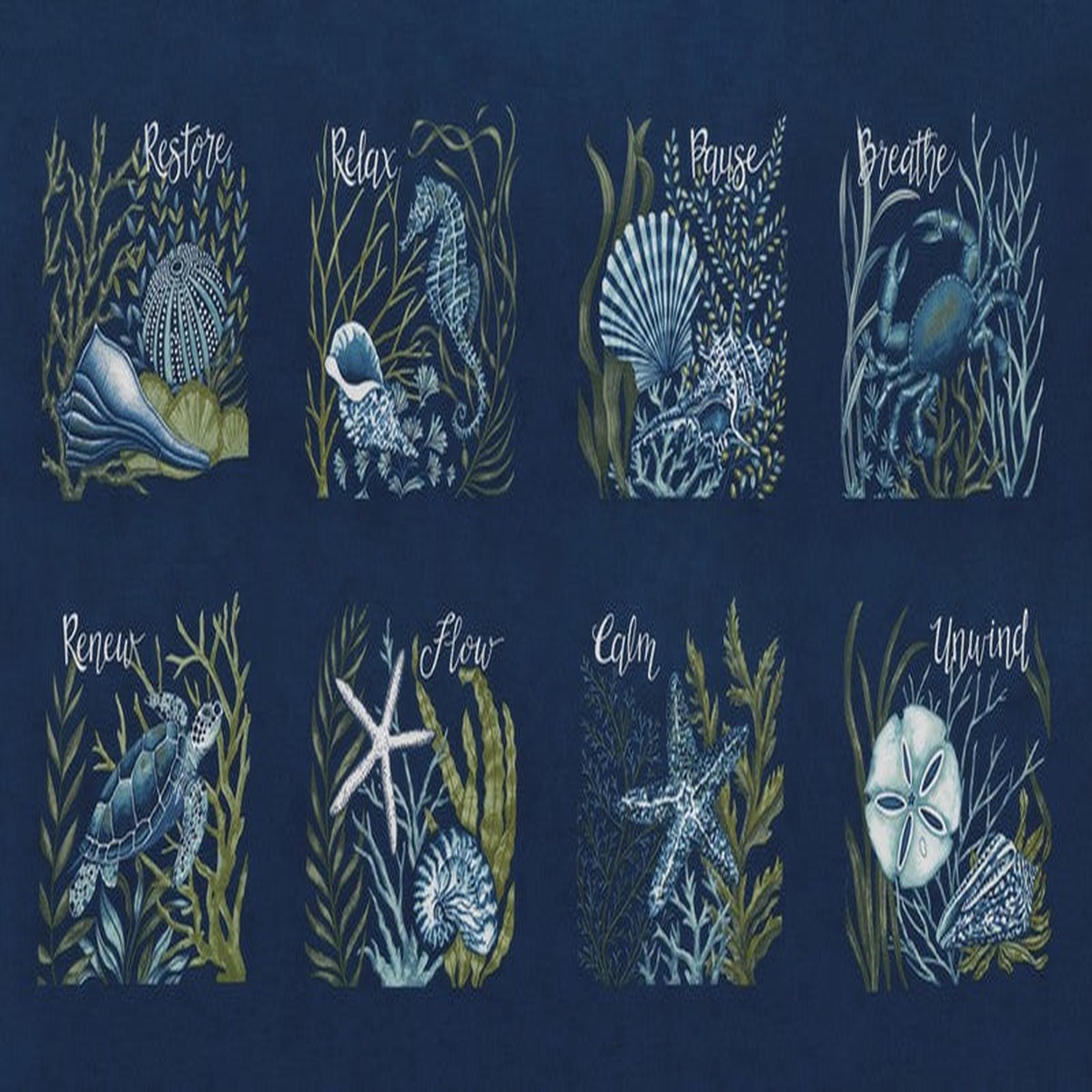 Seaside - Tiles PANEL in Deep Sea - Deb Strain - Moda (Pre-order: Feb 2027)
