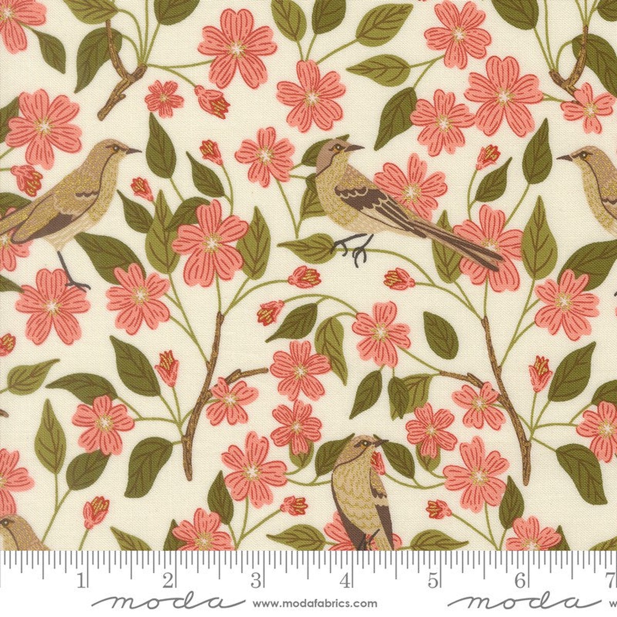 Ladybug Whimsy - Blossoms METALLIC in Eggshell - Gingiber - Moda (Pre-order: Oct 2026)