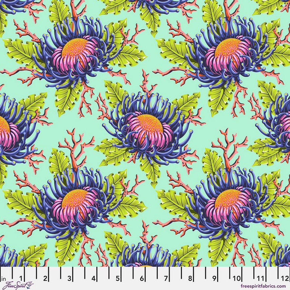 Floral Reef - Friends & Anemones in Seafoam - Tula Pink - Free Spirit