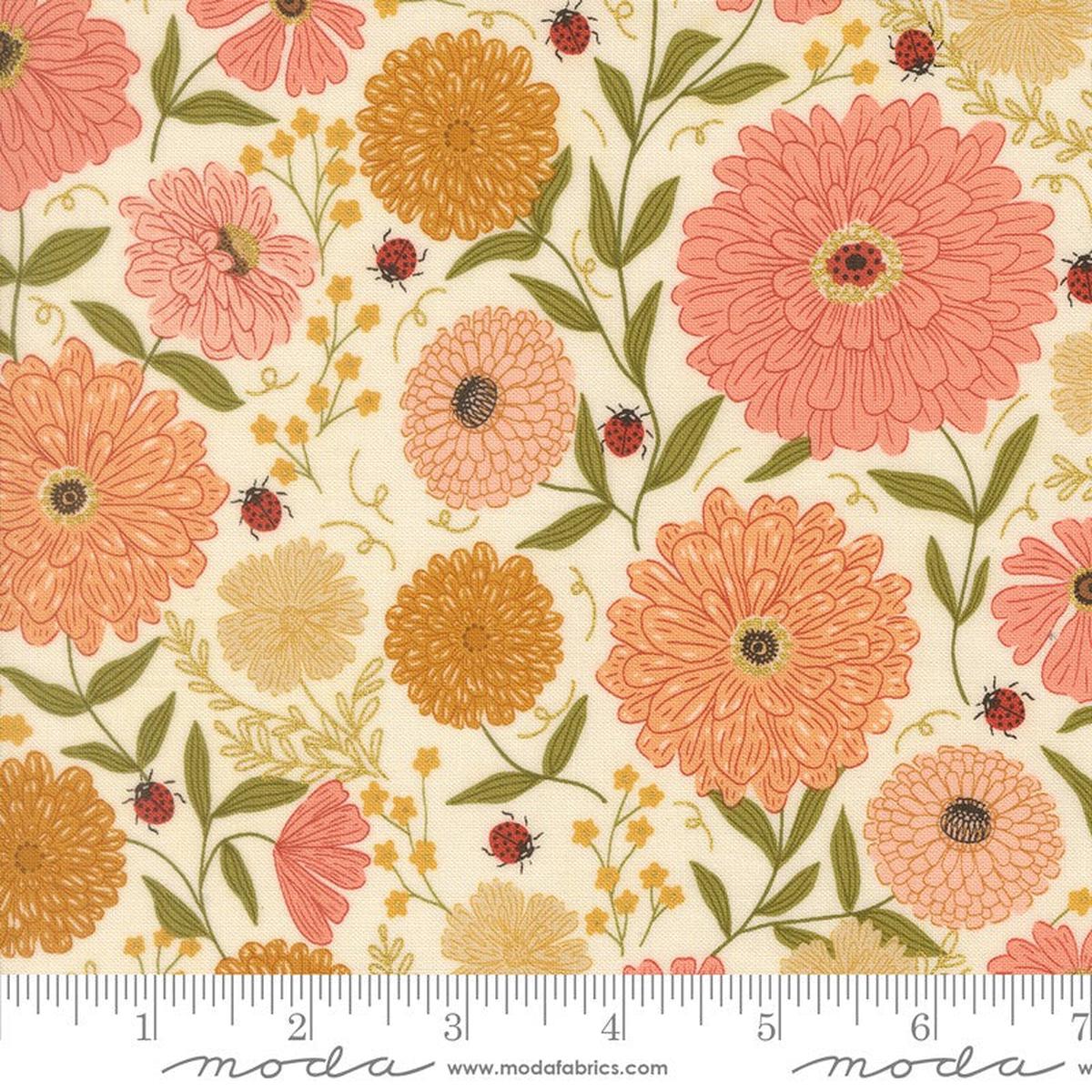 Ladybug Whimsy - Zinnias METALLIC in Eggshell - Gingiber - Moda (Pre-order: Oct 2026)