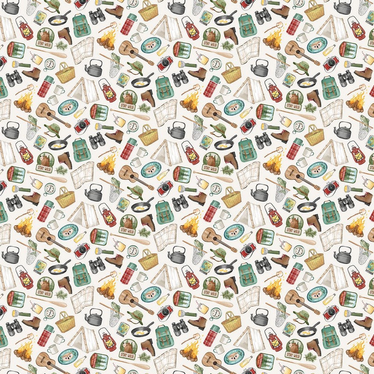 Happy Camper - Camping Gear in Cream - Deborah Edwards - Northcott (Pre-order: Jan 2027)