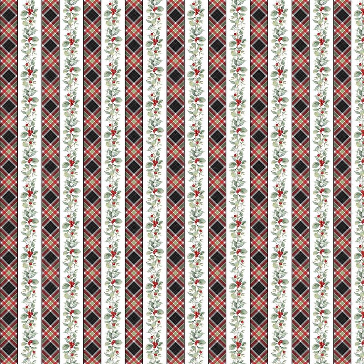 Home For Christmas - Plaid Stripe in White - Deborah Edwards - Northcott (Pre-order: Sept 2026)