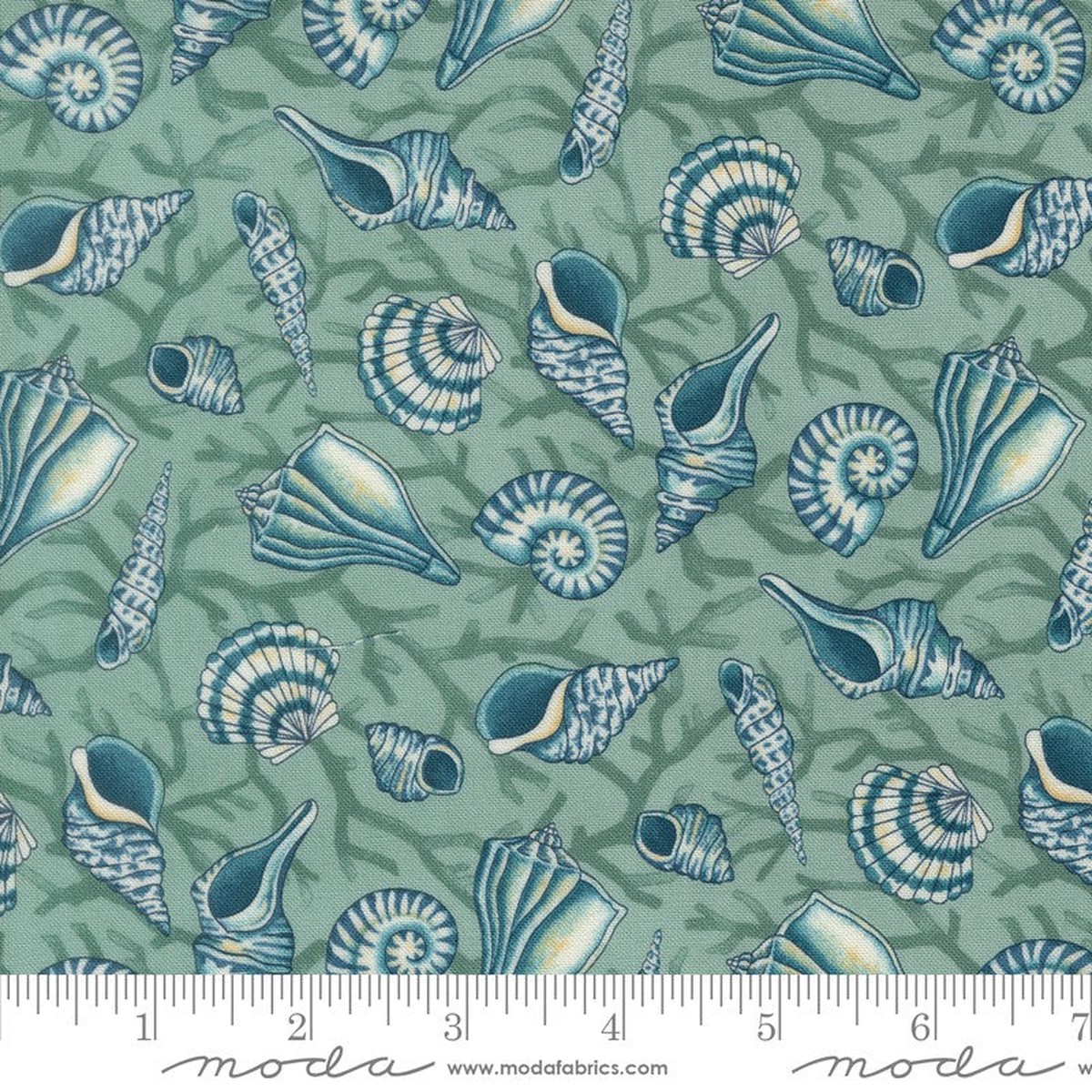 Seaside - Tossed Seashells in Aqua - Deb Strain - Moda (Pre-order: Feb 2027)