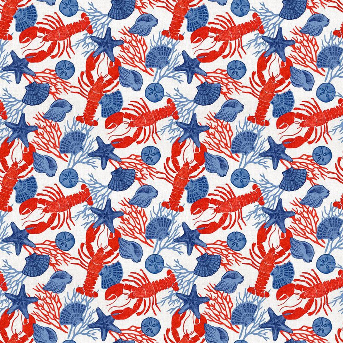 Take Me To The Beach - Lobsters & Shells in White - Northcott