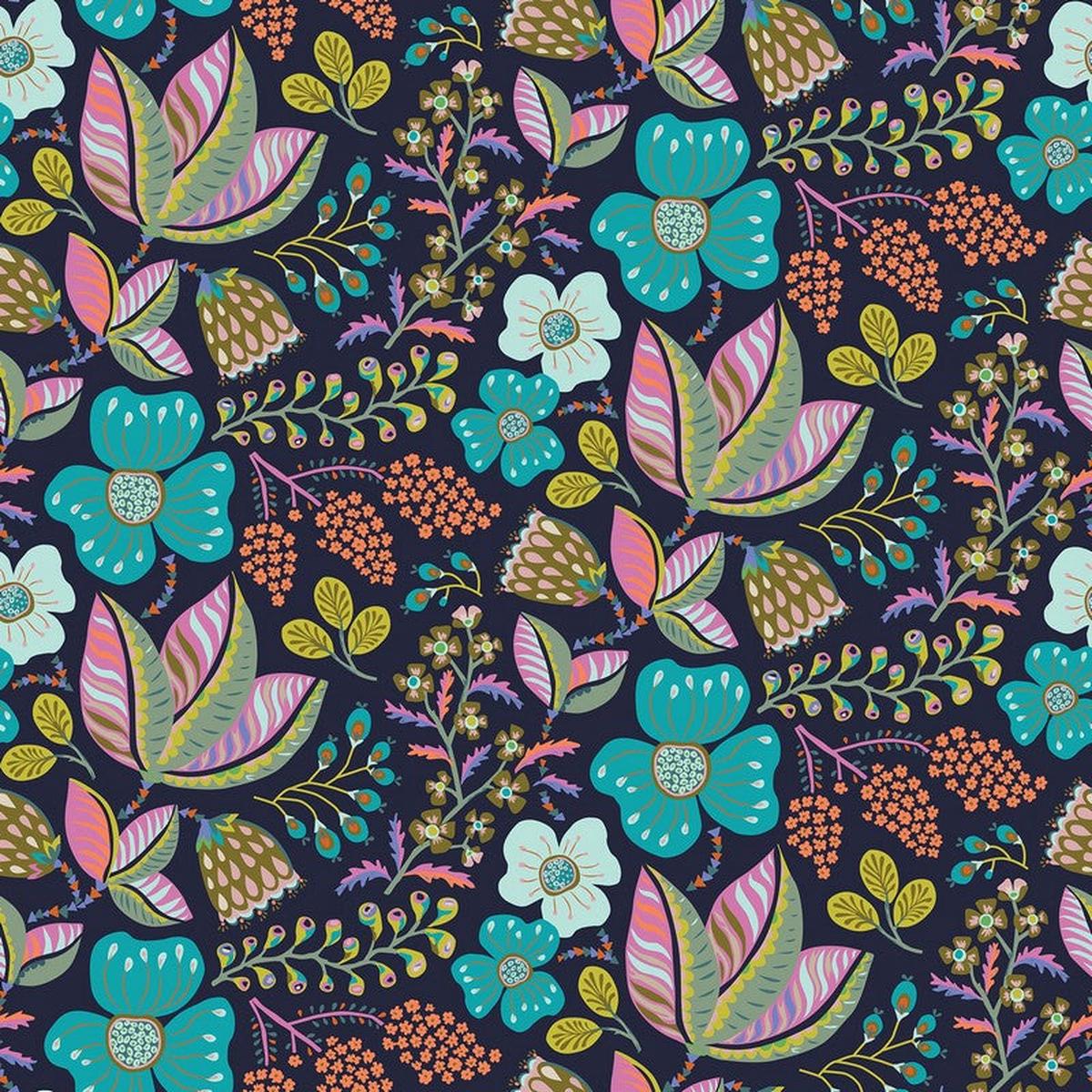 Camouflage - Wild Banquet in Navy - Kathy Doughty - FIGO (Northcott)