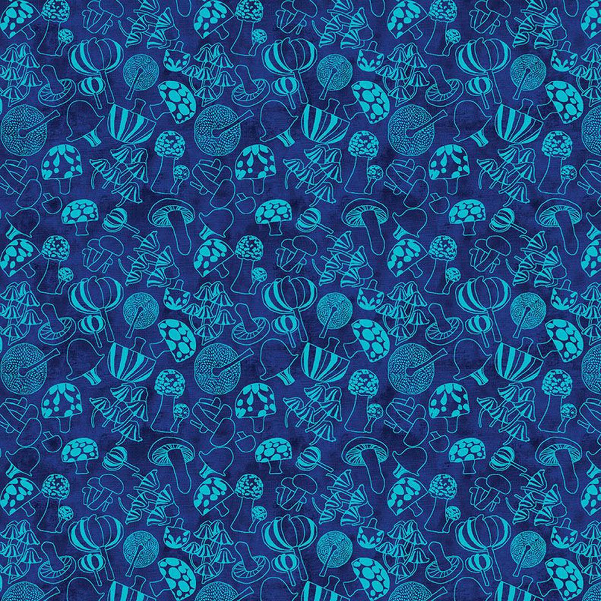 Modern Mushrooms - Outline in Navy - Benartex