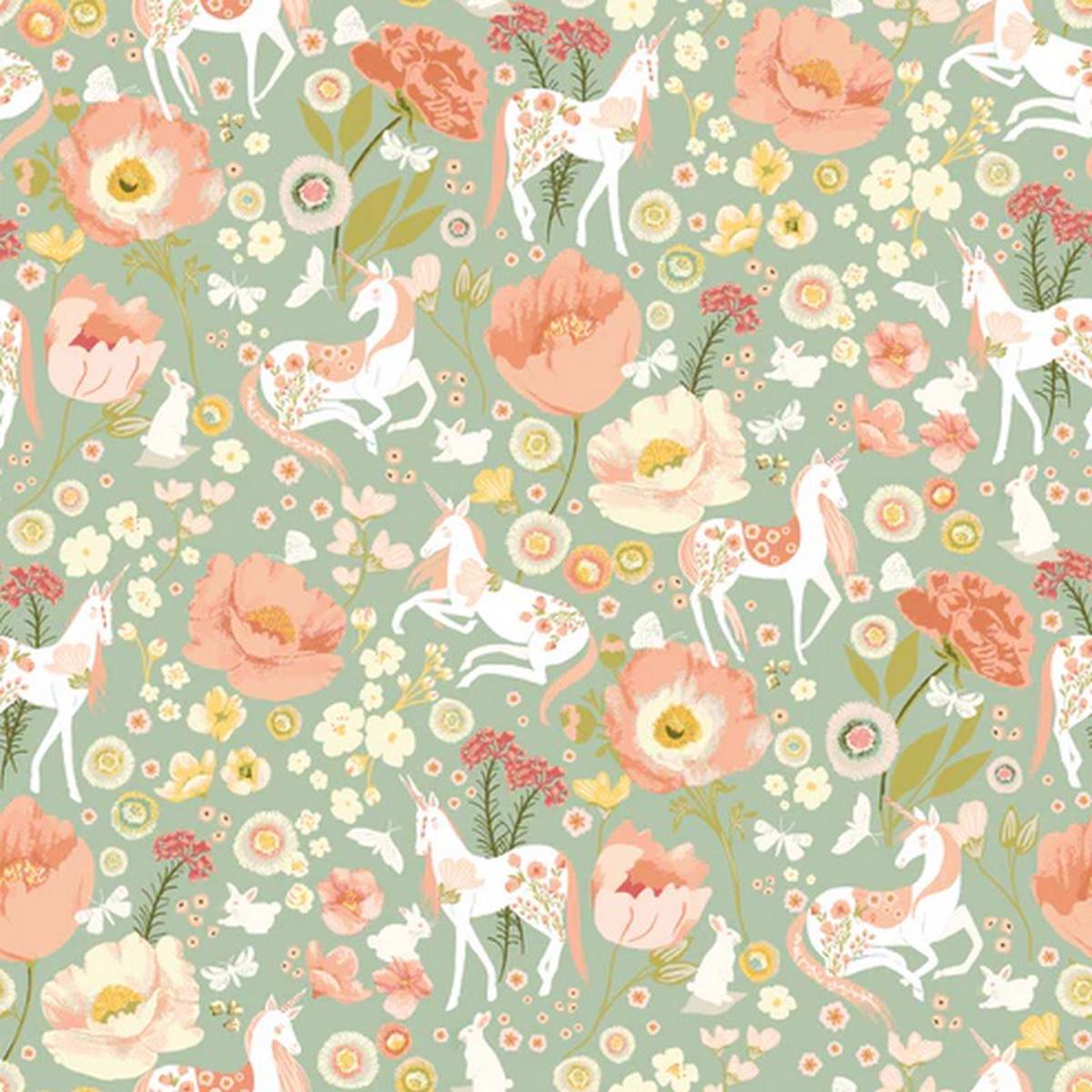 Unicorn Dreams - Dreamland in Mint - Ginger Deverell - Poppie Cotton